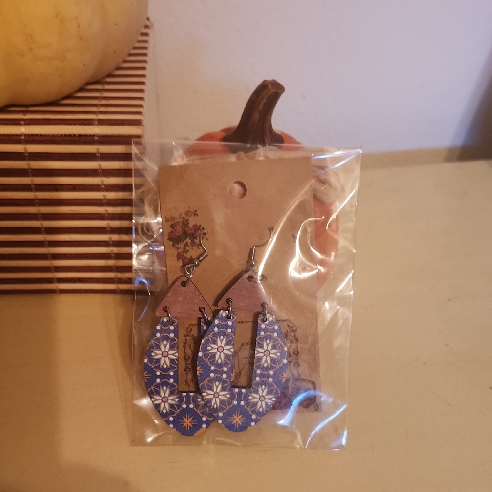 Chic Blue and White Patterned Earrings